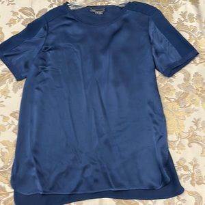 Vince Blue Silk Top, Short Sleeve, Size Small
